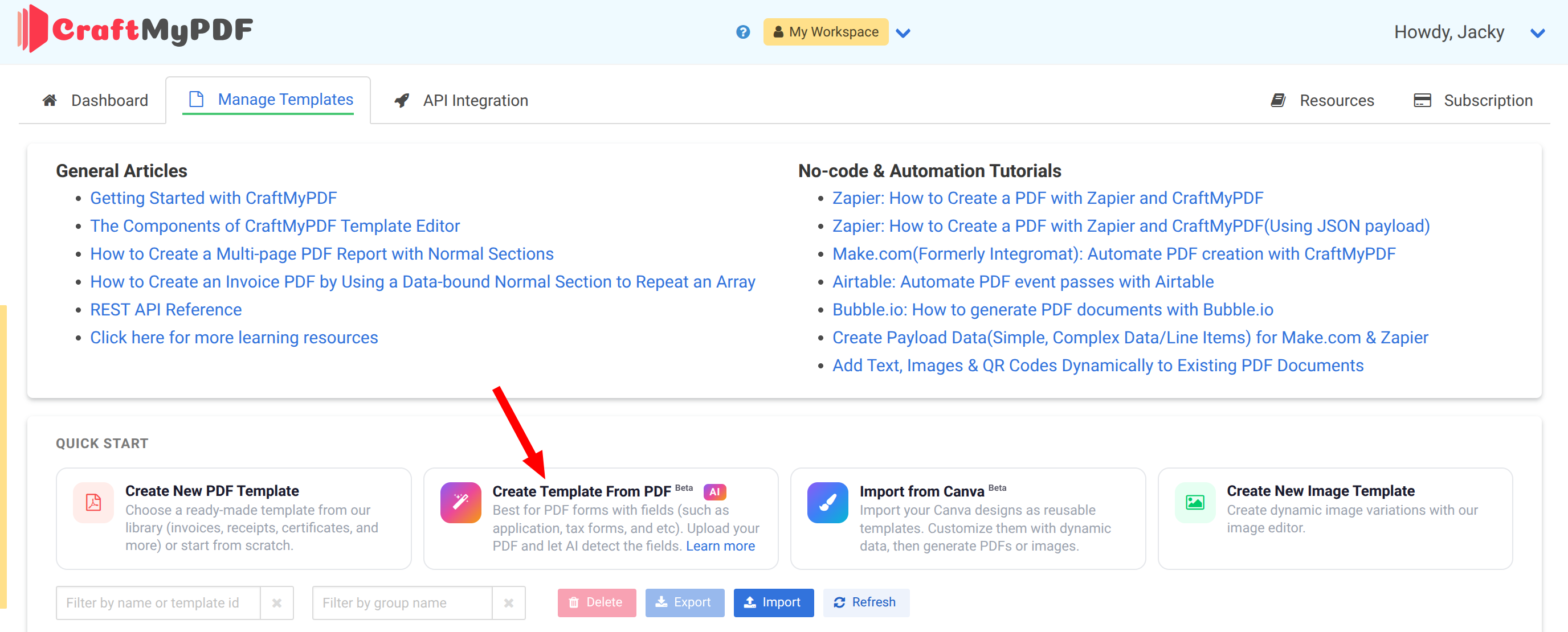 Create Template From PDF