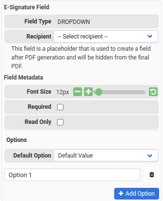 Dropdown field configuration options