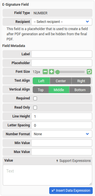 Number field configuration options
