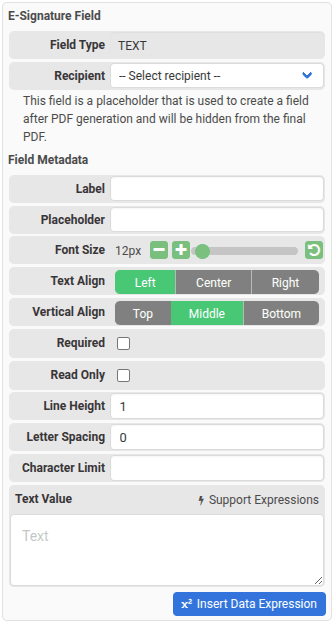 Text field configuration options