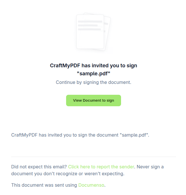 Example signing request email sent to a recipient